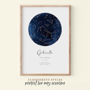 Impression personnalisée de carte des étoiles, nuit de votre naissance, cadeau pour nouveau-né, étoiles le ciel nocturne étoiles au-dessus de la carte affiche, cadeau impression constellation de mariage #028