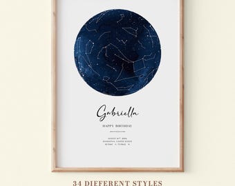 Impression personnalisée de carte des étoiles, nuit de votre naissance, cadeau pour nouveau-né, étoiles le ciel nocturne étoiles au-dessus de la carte affiche, cadeau impression constellation de mariage #028