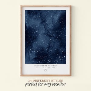 Impression personnalisée de carte des étoiles, cadeau d'anniversaire les étoiles la nuit où nous nous sommes rencontrés, cadeau spécial pour les couples, poster étoiles au-dessus, cadeau de mariage #019