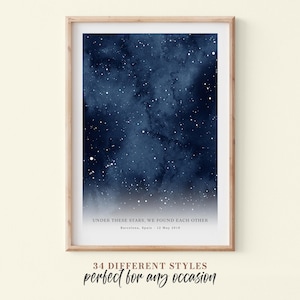Impression personnalisée de carte des étoiles, cadeau spécial pour couple, affiche étoiles du ciel nocturne au-dessus, cadeaux de fiançailles pour couple mariage constellation impression #020