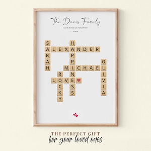 Custom Scrabble Wall Art - Family Word Mix Print | Word Tiles Personalized Gift for Mum & Dad | Unique Family Gift Idea #001
