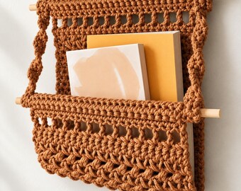 Crochet Book Nook Pattern, Hanging Wall Magazine Rack PDF, Boho Book Pocket Holder, Reading Corner Decor, Easy DIY Tutorial Download