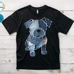 Padrão de cachorro engraçado para mãe de cachorro em jeans patchwork PNG, clipart fofo de cachorro em tecido, ilustração rústica de cachorro jeans azul para artesanato e sublimação