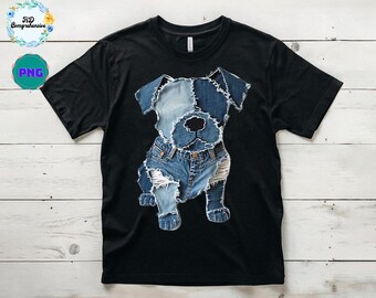 Lustiger Hund Mama Hund Muster Denim Patchwork PNG, niedlicher Stoff Hund Clipart, rustikale blaue Jean Hund Illustration für Handwerk & Sublimation