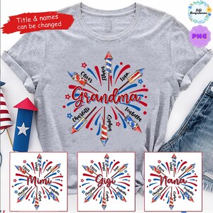 Personalized Mama Nana Grandma With Kids Names Fireworks 4th Of July PNG,  American Mama Png, Custom Patriotic Name Png, Independence Day