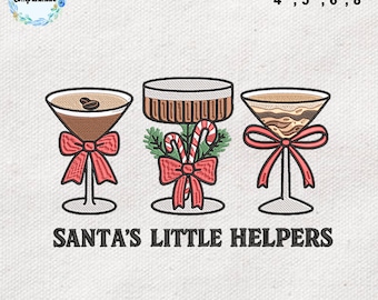 Santa's Little Helpers Embroidery Design, Martini Glass Stitch Pattern (Instant Download)