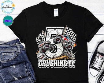Monster Truck personalizado con nombre y edad para cumpleaños 5, Crushing It Png, Monster Truck personalizado con nombre y edad para niño, cumpleaños de coche de carreras