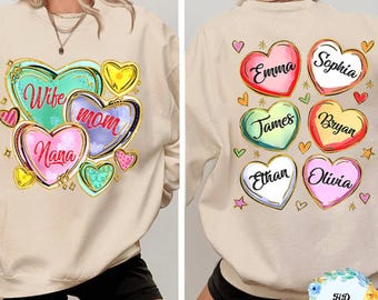Personalized Grandma Sweethearts With Grandkids Heart Watercolor Png, Wife Mom Grandma Sweethearts Png, Valentine Mimi Nana Mom Png