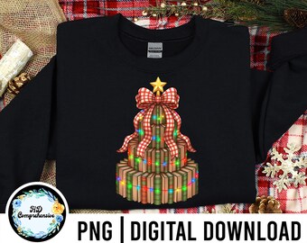 Retro Christmas Book Tree PNG: Librarian Gift (Digital Download)