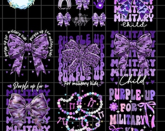 Paquete PNG de lazos militares para niños: Diseño de camiseta morado (descarga digital)
