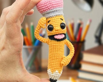 Crochet Pencil Pattern, Cute Amigurumi Pencil PDF Tutorial, Back to School Teacher Gift, Desk Buddy Plushie Toy, Easy DIY Pattern Download