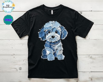 Cute Poodle Dog Pattern Denim Patchwork PNG, Cute Fabric Dog Clipart, Rustic Blue Jean Dog Illustration for Crafts & Sublimation