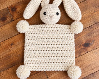 Crochet Bunny Lovey Pattern, Boho Baby Security Blanket PDF, Rabbit Snuggler Plush Toy, Newborn Baby Shower Gift, DIY Pattern Download