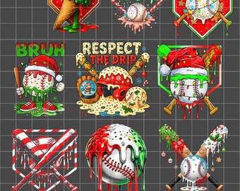Christmas Baseball Drip PNG Bundle: Retro Game Day Designs (Digital Download)