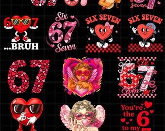Funny 67 Valentines Day PNG Bundle, Gen Alpha Vibes (Digital Download), Six Seven Valentine Day Png, Preppy Pink Heart Png, 67 Valentine Png