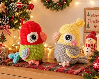 Crochet Parrot Pattern, Cute Cockatiel Bird Amigurumi PDF, Tropical Lovebird Plush Toy Tutorial, Christmas Desk Decor, DIY Pattern Download