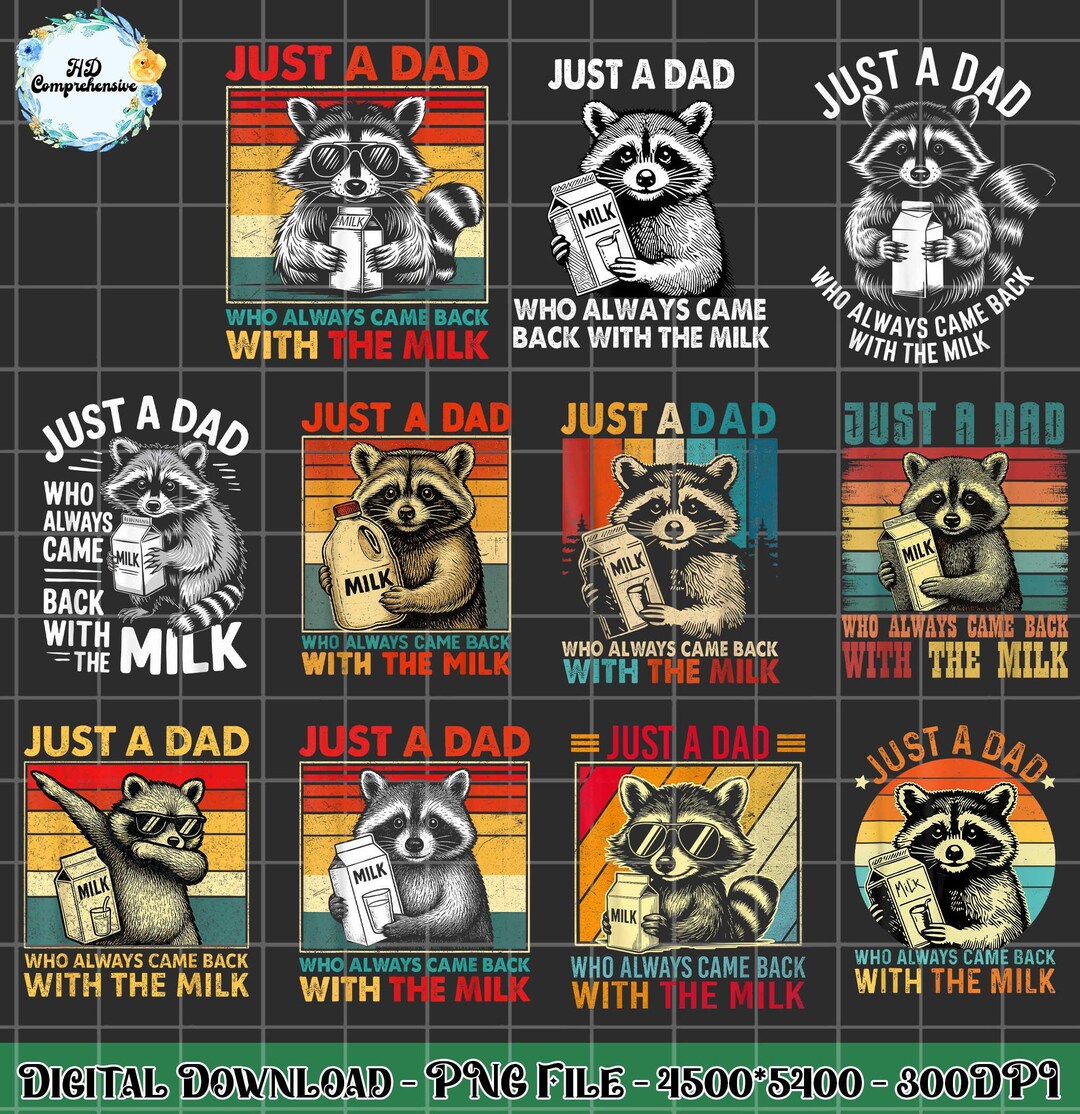Retro Raccoon Dad PNG Bundle: Funny Father's Day Design (digital ...
