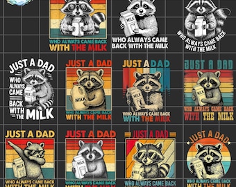 Retro Raccoon Dad PNG Bundle: Funny Father's Day Design (Digital Download)