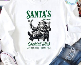 Santa's Cocktail Club Png, Funny Christmas Png, Holiday Party, Retro Santa, Espresso Martini, Dirty Martini, Holiday Bachelorette