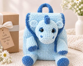 Dragon Backpack Crochet Pattern, Plush Velvet Kids Rucksack PDF, Cute Dino Animal Bag Pattern, Toddler Daypack, DIY Boy Girl Gift Download