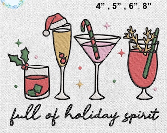 Holiday Spirit Embroidery Design, Christmas Cocktails (Instant Download)
