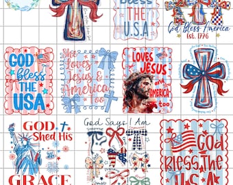 Preppy Coquette 4th of July Christian Patriotic Png Bundle, God Bless The USA, God Shed His Grace Png,Faith and Freedom Png,Independence Day