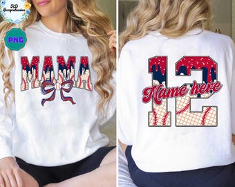 Personalized Patriotic Baseball Team Ice Cream Drip Png, Patriotic Baseball Mama PNG, Red white and Blue Drip Png, 4th of July Baseball PNG