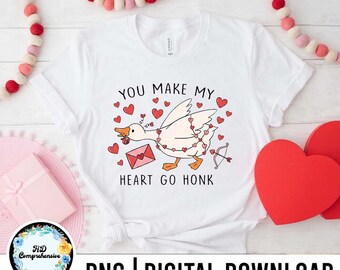 Funny Valentine Goose You Make My Heart Go Honk PNG, Pink Coquette Valentine Shirt Design, VDays Sublimation, XoXo Be Mine Digital Download