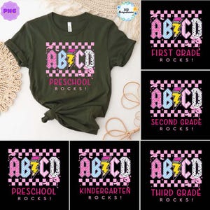 Coquette Checkered ABCD Teachers Pencil Lightning Bolt Back To School Pnf=g, Gift for Teacher, Teacher Life Png, Daycare Life,Learning Rocks