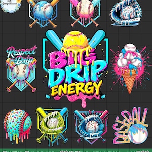 Baseball Ice Cream Cone Pink  Drip Bundle Png, Pink Purple Teal Blue PNG, Drippy Base Ball, Big Drip Energy Png, Dripping Glove Drips Png