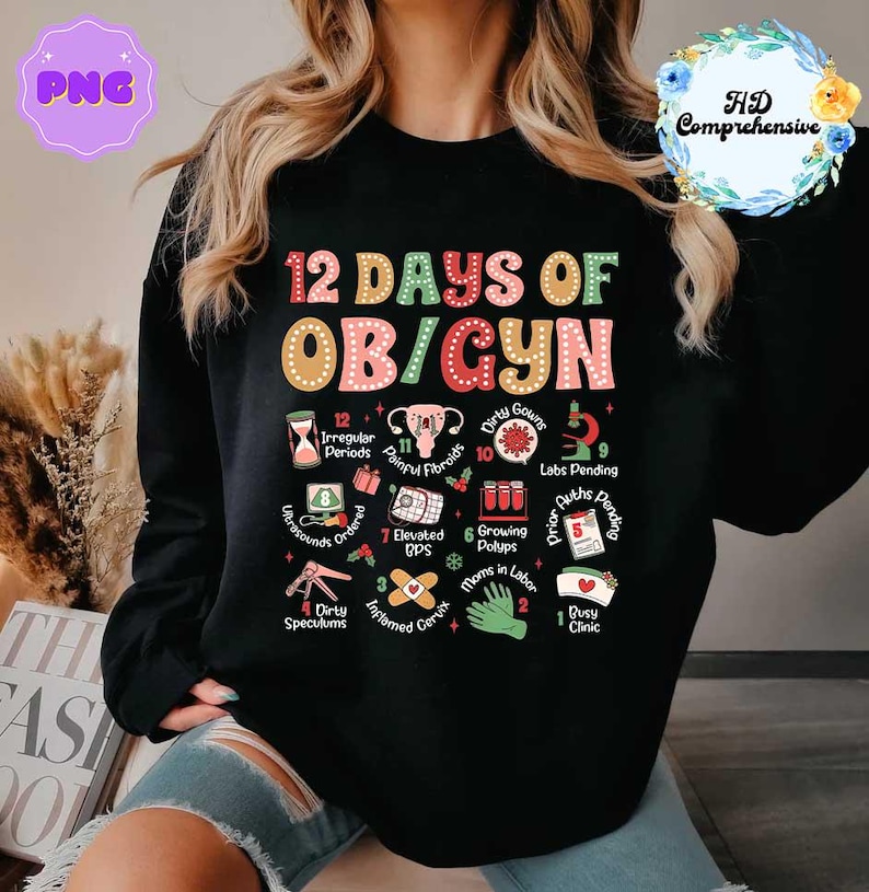Christmas 12 Days of OBGYN PNG, Gynecology Tee Design (digital Download ...