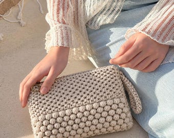 Bobble Clutch Bag Crochet Pattern, Textured Wristlet Pouch PDF, Zipper Makeup Bag Tutorial, Boho Cosmetic Purse, Easy DIY Pattern Download