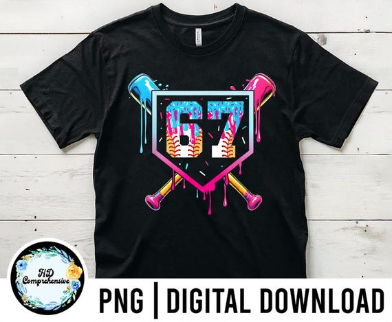 Baseball Drip Number 67 PNG: Transparent Design (Digital Download)