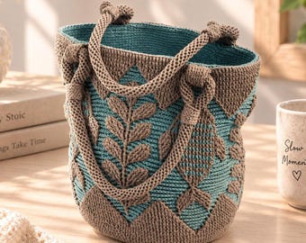 Corfu Bag Crochet Pattern, Tapestry Boho Tote Bag PDF Tutorial, Summer Beach Handbag Pattern, Botanical Leaf Purse, DIY Gift PDF Download