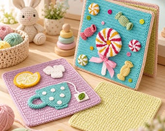 Crochet Quiet Book Pattern, Sweets Sensory Activity Book PDF, Toddler Soft Book, Candy Tea Party Play Book, Easy DIY Pattern Download
