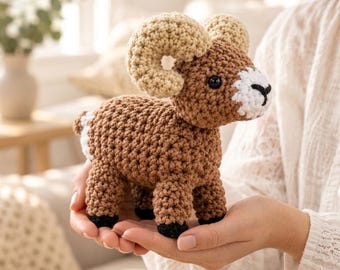 Crochet Sheep Pattern, Cute Amigurumi Ram PDF Tutorial, Bighorn Sheep Plushie, Farm Animal Woodland Toy, Easy DIY Pattern Digital Download