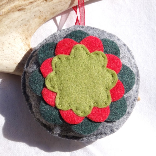 Rosette Christmas Ornament . Felt Christmas Ornament . Flower Christmas Ornament