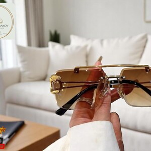 Boho Gradient Lens Sunglasses | Retro Vibe Rimless Shades | Animal-Inspired Detail Summer Eyewear | Chic Accessory Gift for Her