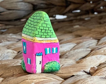 Tiny painted house | Clay hand-painted house | One of a Kind Signed | House #4