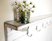 White wall shelf Furniture cottage style rustic coat hanger organizer hooks Cottage White • FREE SHIPPING