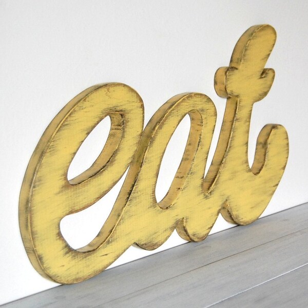 Wood Wall Sign EAT - Earth Yellow