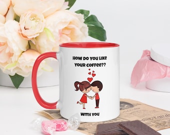 Romantische koffiemok, kleur binnenin, Valentijnsdagcadeau