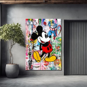 Mickey Mouse Banksy-pop-artprint | Luxe cartoon muurkunst | Modieus verjaardags- en kerstcadeau als woondecoratie