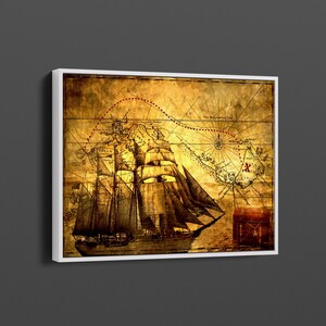 Art mural sur toile, carte au trésor, pirates anciens | Décoration d'impression d'affiche pour la maison et le bureau | Poster ou toile prêt à accrocher