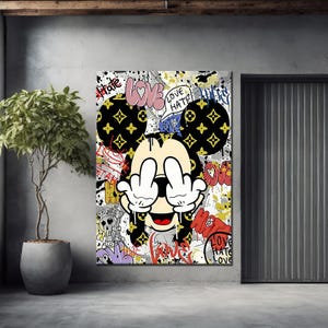Banksy Graffiti Lustige Micky Maus Leinwand Kunstdruck, Luxus Gemälde Mode Cartoon Geburtstag Weihnachten Geschenk Bilder Wohndekor