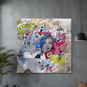 Eh What´s Up Doc Bugs Pop Art Leinwand Wandkunst | Retro Cartoon Kunstdruck | Mutiges Pop-Art-Dekor | Bunte Leinwand Wandkunst