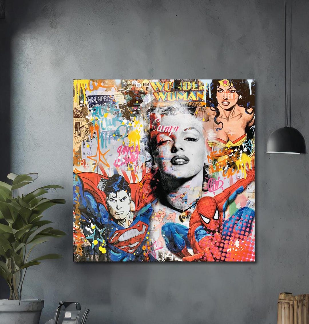 Marilyn Monroe & Wonder Woman Pop Art Graffiti Wall Art | Retro Street ...