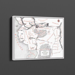 Beleriand Karte Leinwanddruck, Karte von Mittelerde Leinwand Wandkunst Aufhänger, Herr des Rings Kunst, hängende Karte Leinwanddruck, extragroße Wandkunst