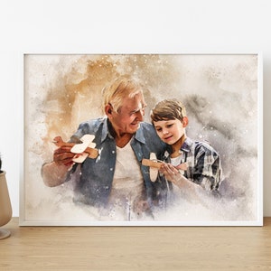 Custom Photo to Watercolor Portrait: Combine Photos, Memorial Gift