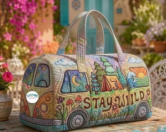 Bolso de fin de semana personalizado Stay Wild Camper Van, bolsa de viaje hippie, bolso de noche bohemio floral, bolso de viaje acolchado, regalo de aventura para mujer